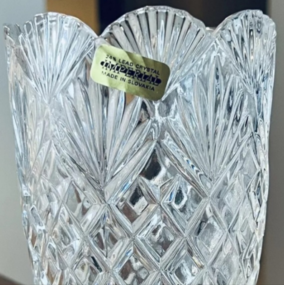 Vintage Imperial Hand Cut Crystal Vase 7.2”H Made In Slovakia Discontinued